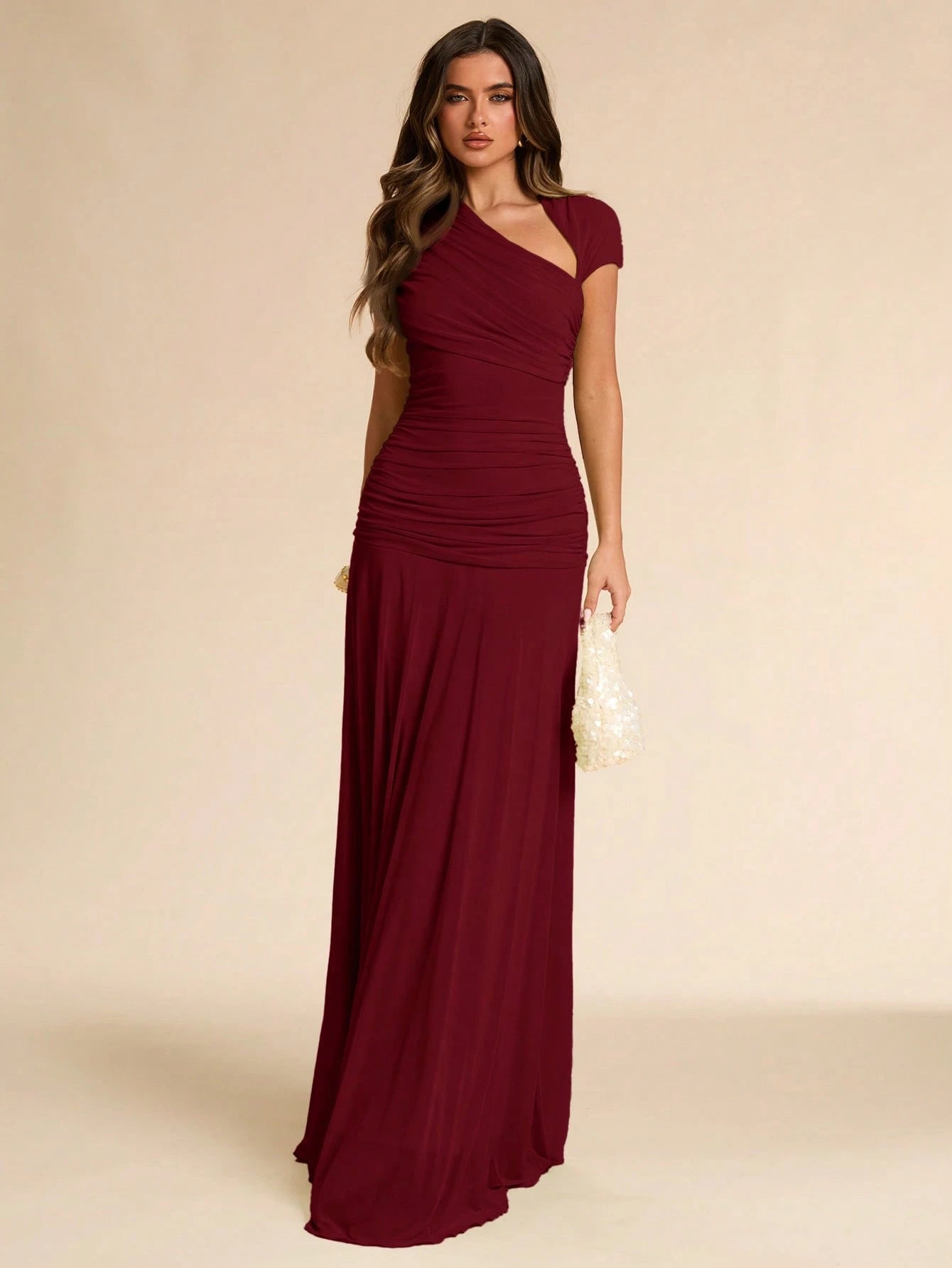 BAE Summer Green Asymmetrical Pleated Fitted Dress, Wedding Guest Formal Attire