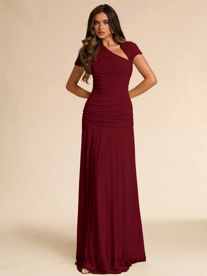 BAE Summer Green Asymmetrical Pleated Fitted Dress, Wedding Guest Formal Attire