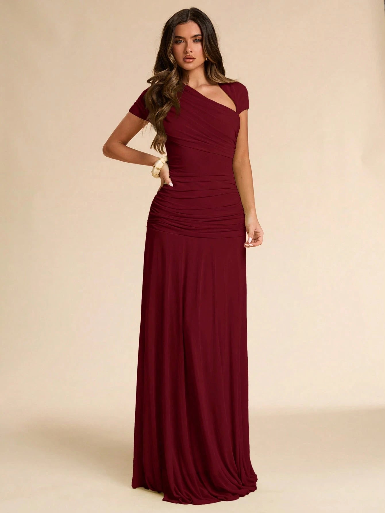 BAE Summer Green Asymmetrical Pleated Fitted Dress, Wedding Guest Formal Attire