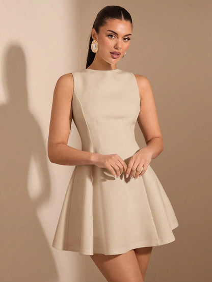 BAE Women's Solid Color Fit And Flare Midi Dress, Elegant Sleeveless For Date, Spring/Summer,Business Casual Woman