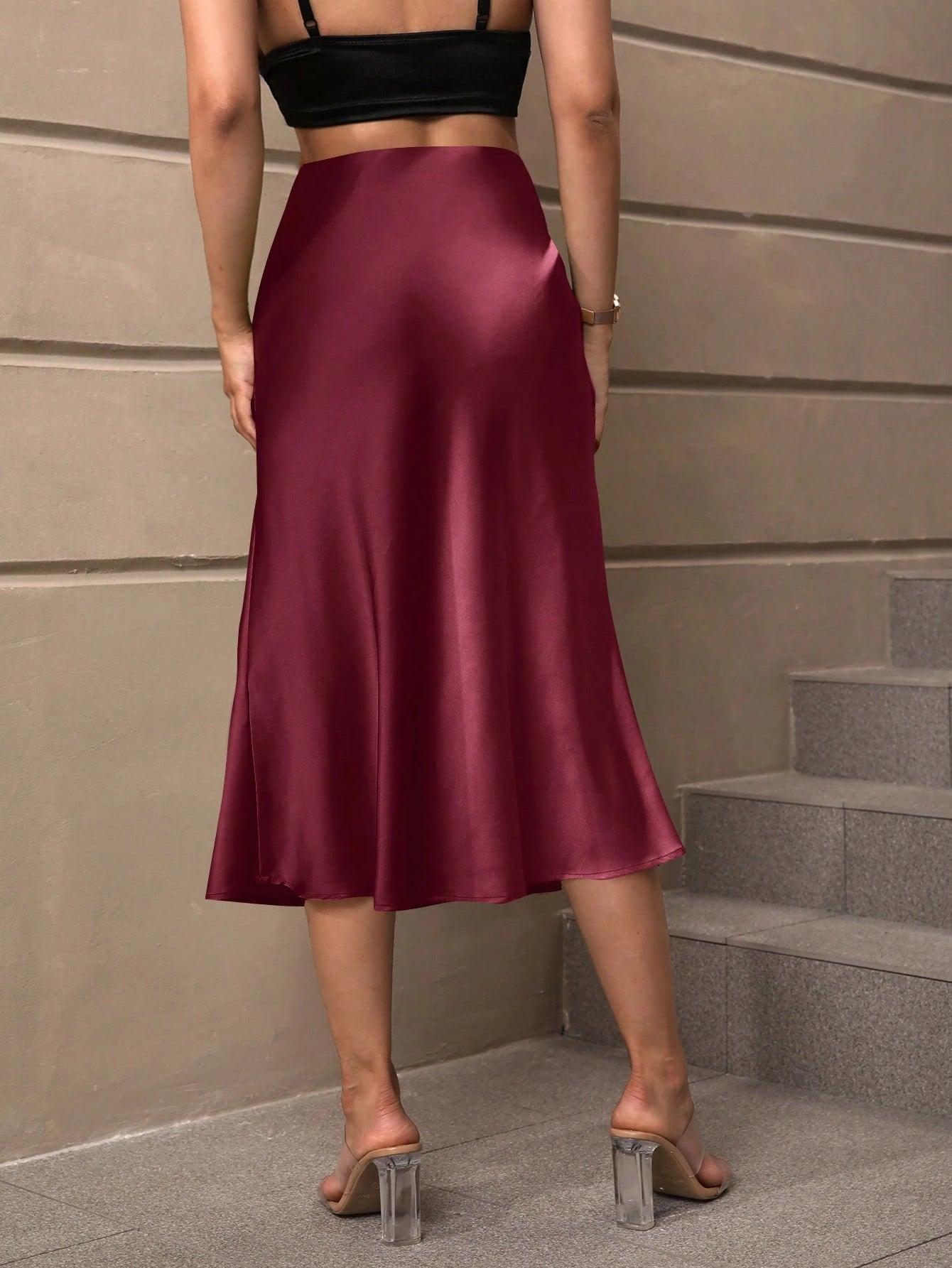 BAE Women Solid Color Mid-Length Skirt, Minimalist & Stylish, Summer Wear,Wedding Guest Skirt Women