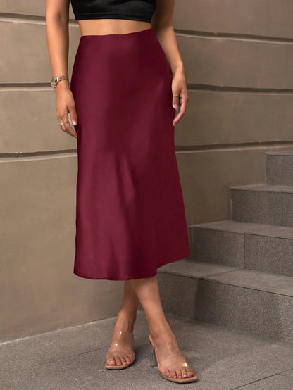 BAE Women Solid Color Mid-Length Skirt, Minimalist & Stylish, Summer Wear,Wedding Guest Skirt Women