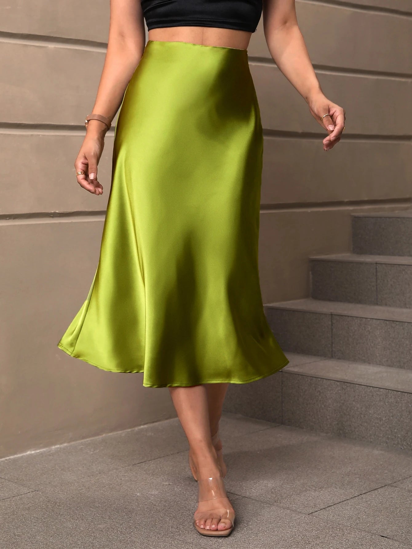 BAE Women Solid Color Mid-Length Skirt, Minimalist & Stylish, Summer Wear,Wedding Guest Skirt Women