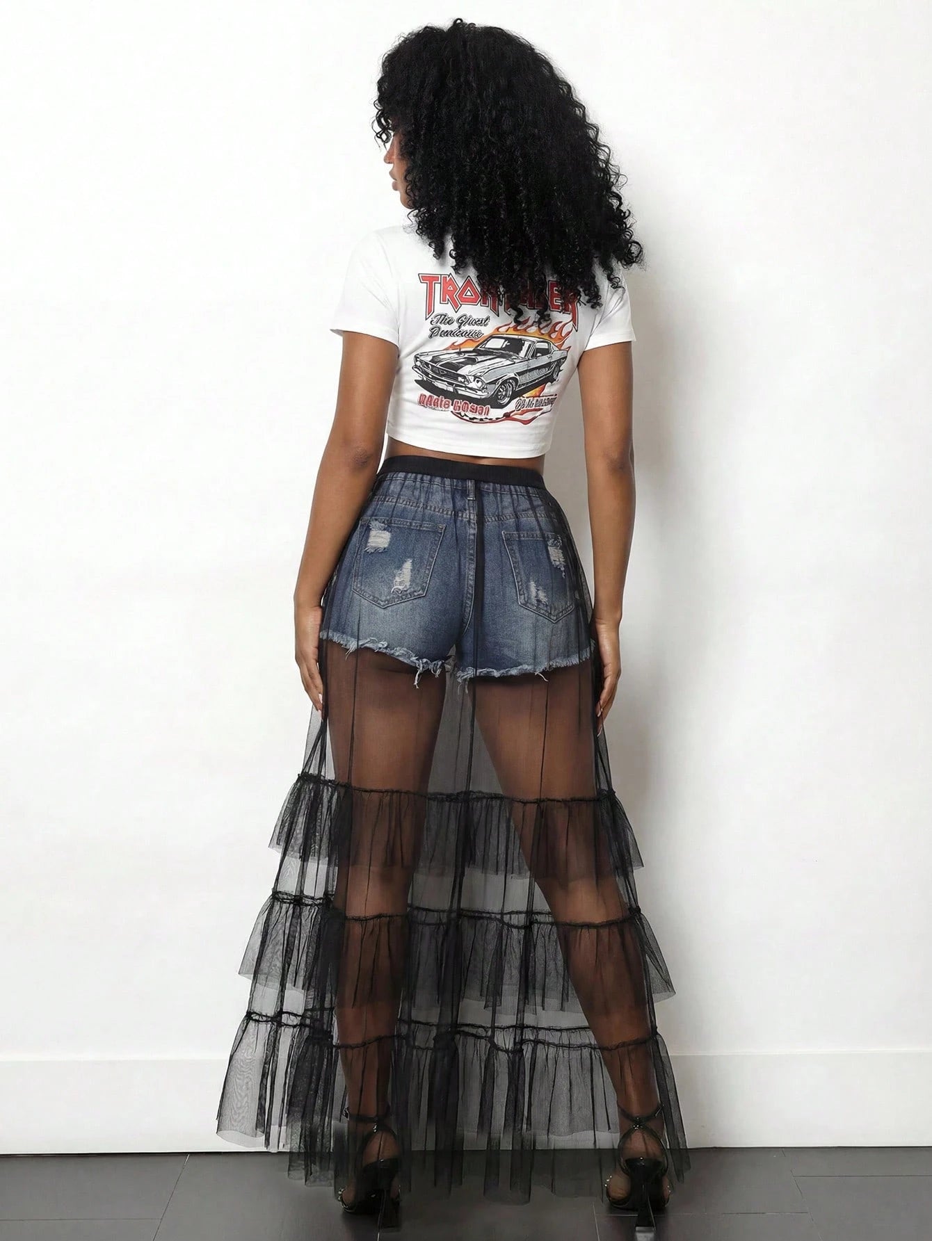 BamGleam Sheer Mesh Layered Skirt, Multi-Layer Black Tulle Patchwork See-Through Overlay Skirt, Sexy Club Party Street Style High Waist Long Skirt
