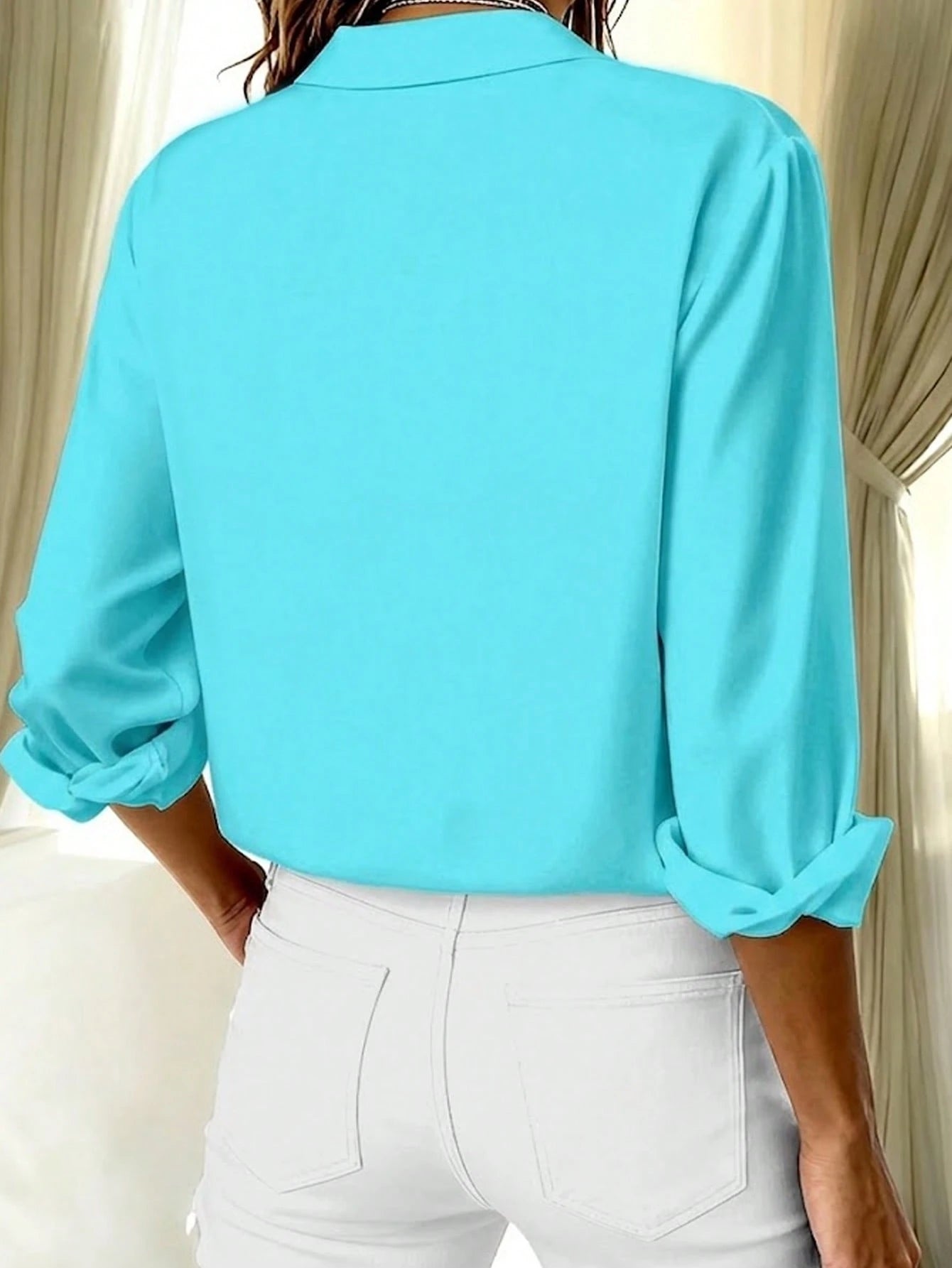 Basic Casual Women's Plus Size Long Sleeve Lightweight Button-Down Shirt, Versatile Everyday