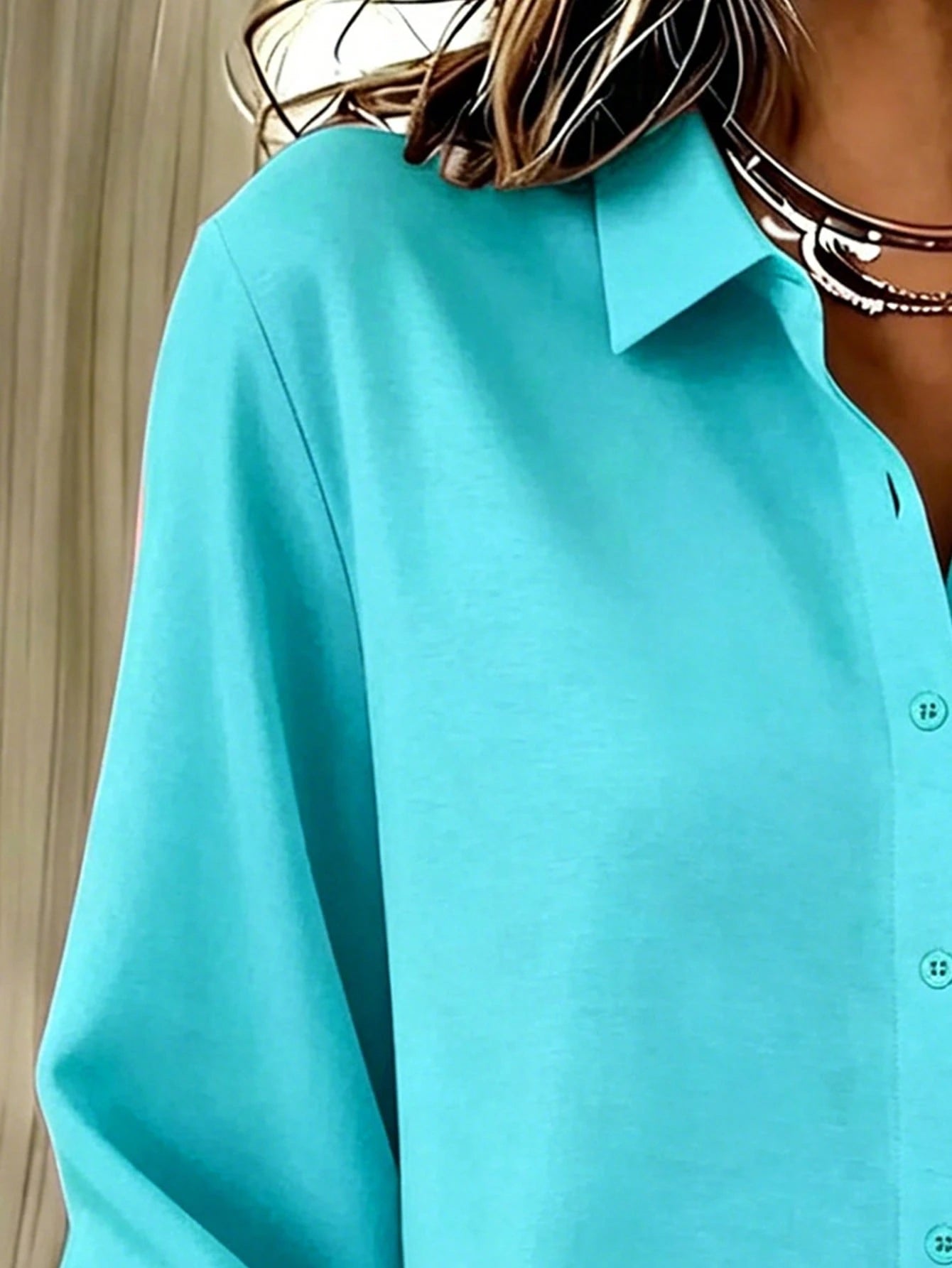 Basic Casual Women's Plus Size Long Sleeve Lightweight Button-Down Shirt, Versatile Everyday