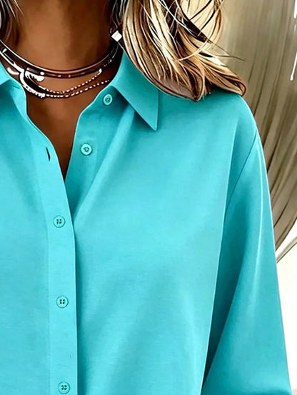 Basic Casual Women's Plus Size Long Sleeve Lightweight Button-Down Shirt, Versatile Everyday