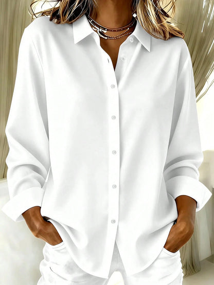 Basic Casual Women's Plus Size Long Sleeve Lightweight Button-Down Shirt, Versatile Everyday