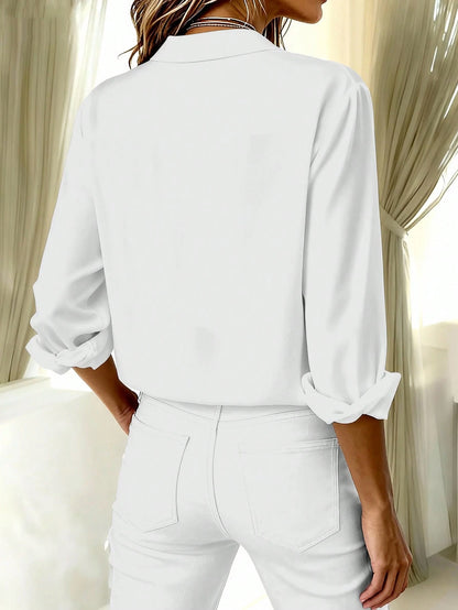 Basic Casual Women's Plus Size Long Sleeve Lightweight Button-Down Shirt, Versatile Everyday