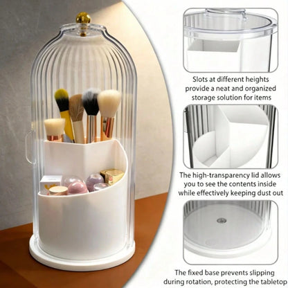 Bathroom Organizer With Sliding Lid Christmas Gift Idea,Rotating Toothbrush Holder With Sliding Lid 3 Slots,Bathroom Counter Organizer For Makeup Brushes And Toothbrush,No-Drill Bathroom Storage,Water