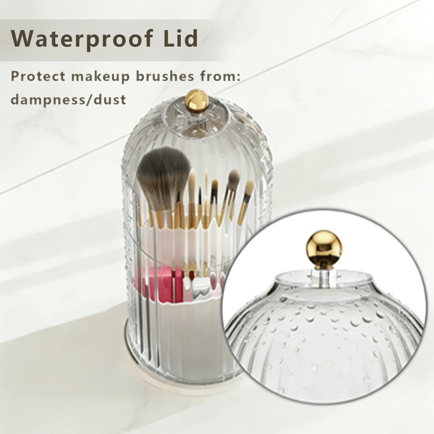 Bathroom Organizer With Sliding Lid Christmas Gift Idea,Rotating Toothbrush Holder With Sliding Lid 3 Slots,Bathroom Counter Organizer For Makeup Brushes And Toothbrush,No-Drill Bathroom Storage,Water