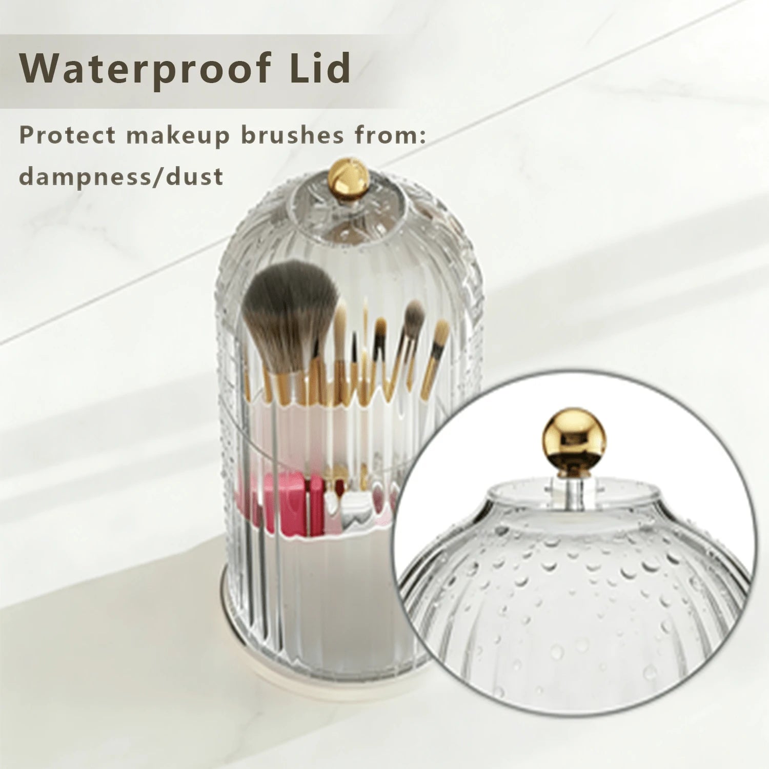 Bathroom Organizer With Sliding Lid Christmas Gift Idea,Rotating Toothbrush Holder With Sliding Lid 3 Slots,Bathroom Counter Organizer For Makeup Brushes And Toothbrush,No-Drill Bathroom Storage,Water