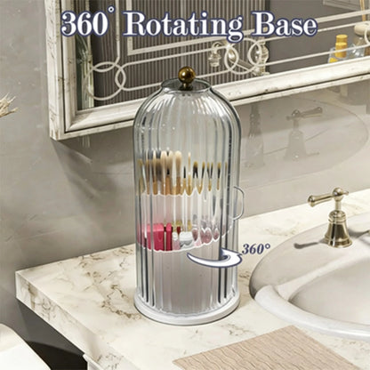 Bathroom Organizer With Sliding Lid Christmas Gift Idea,Rotating Toothbrush Holder With Sliding Lid 3 Slots,Bathroom Counter Organizer For Makeup Brushes And Toothbrush,No-Drill Bathroom Storage,Water
