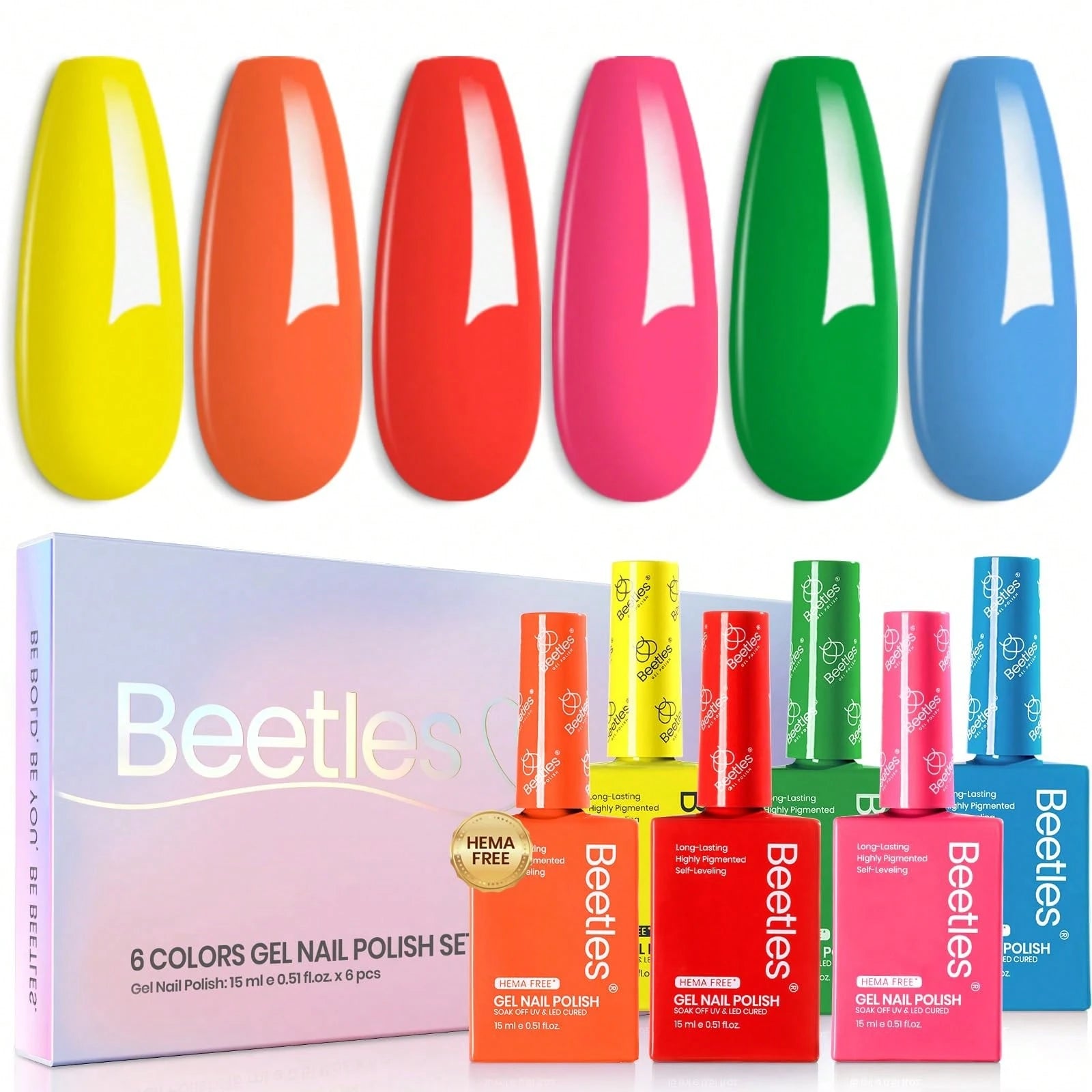 Beetles 15ML 6 Colors HEMA-Free Pastel Gel Polish- Fairy Tale Dream, Pastel Yellow Pink Blue Purple, Colorful Bottle, Soak Off UV LED Manicure