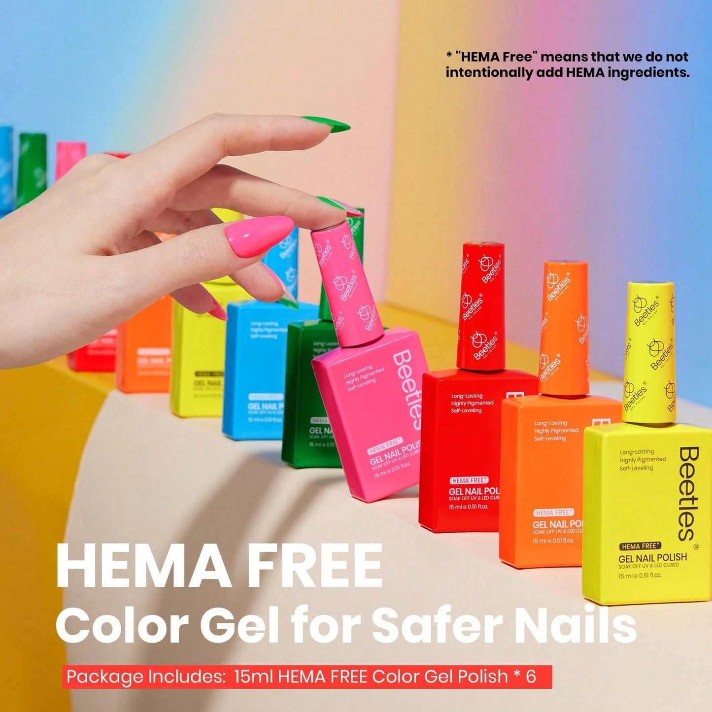 Beetles 15ML 6 Colors HEMA-Free Pastel Gel Polish- Fairy Tale Dream, Pastel Yellow Pink Blue Purple, Colorful Bottle, Soak Off UV LED Manicure