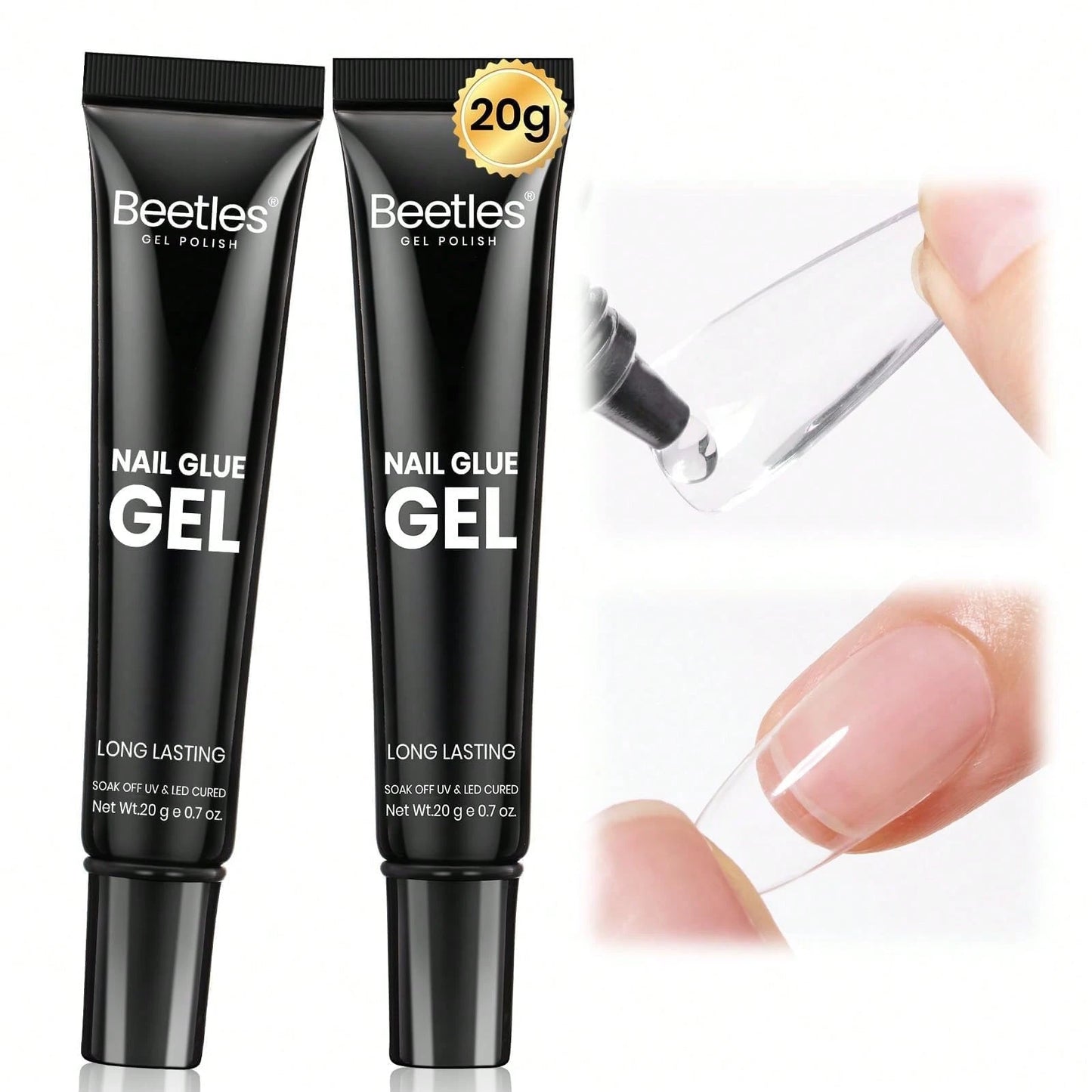 Beetles 2Pcs 20g Solid Nail Glue Gel, Tipex Soft Nail Tips Super Strong Glue For Acrylic Nails, Fake Nails & Press On Nails, Spring Nail Art, UV Light Required