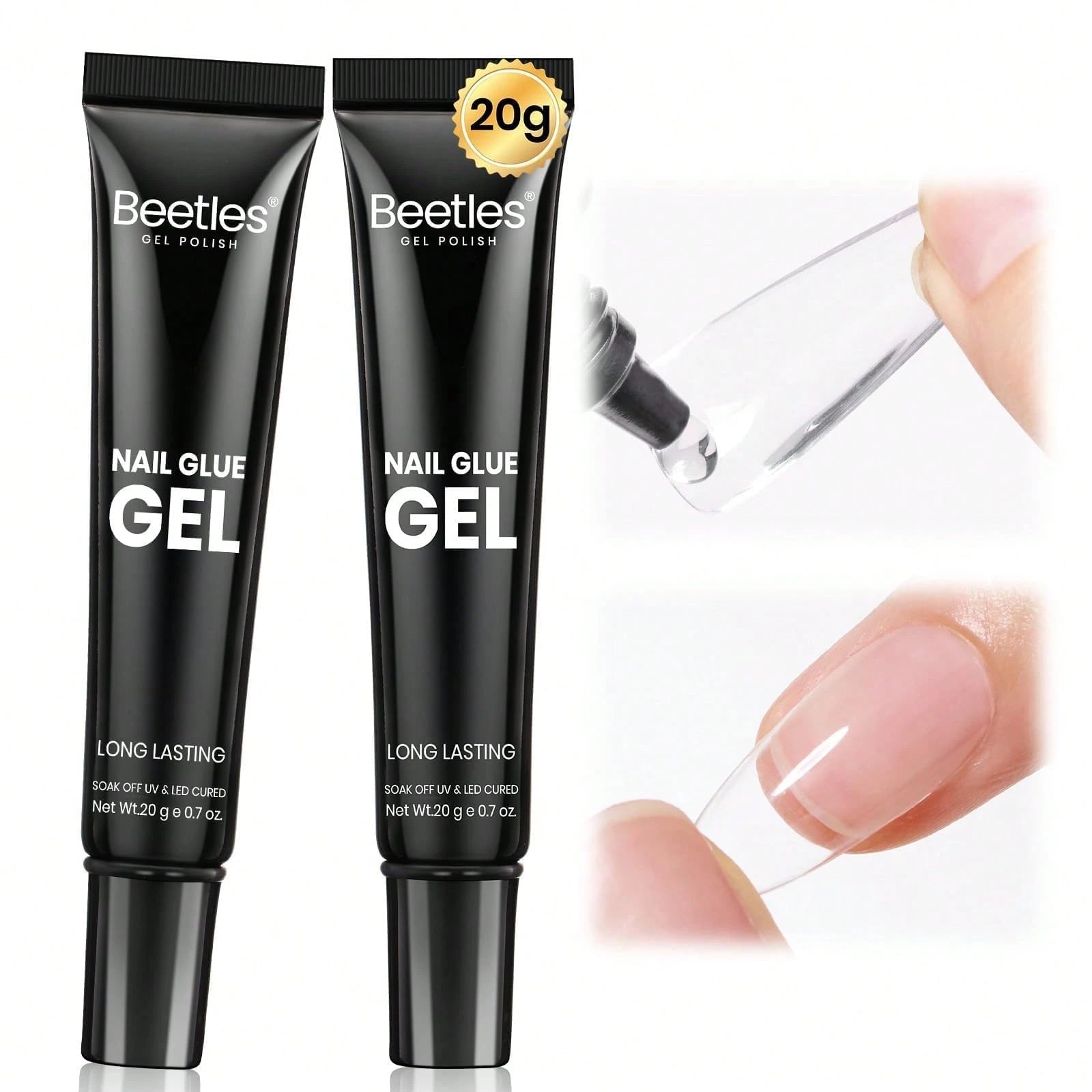 Beetles 2Pcs 20g Solid Nail Glue Gel, Tipex Soft Nail Tips Super Strong Glue For Acrylic Nails, Fake Nails & Press On Nails, Spring Nail Art, UV Light Required