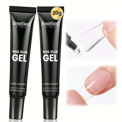 Beetles 2Pcs 20g Solid Nail Glue Gel, Tipex Soft Nail Tips Super Strong Glue For Acrylic Nails, Fake Nails & Press On Nails, Spring Nail Art, UV Light Required
