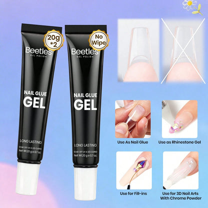 Beetles 2Pcs 20g Solid Nail Glue Gel, Tipex Soft Nail Tips Super Strong Glue For Acrylic Nails, Fake Nails & Press On Nails, Spring Nail Art, UV Light Required