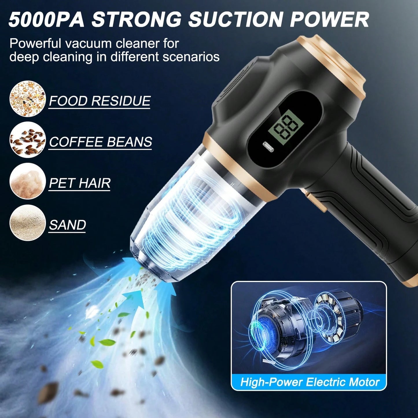 belibuy 2026 New Wireless Car Vacuum Cleaner, Strong Suction, 3-In-1 Handheld Vacuum, Type-C Fast Charging, Washable Filter, Non-Slip Handle, Dual-Use For Car Crevices, Keyboard, And Desktop Cleaning