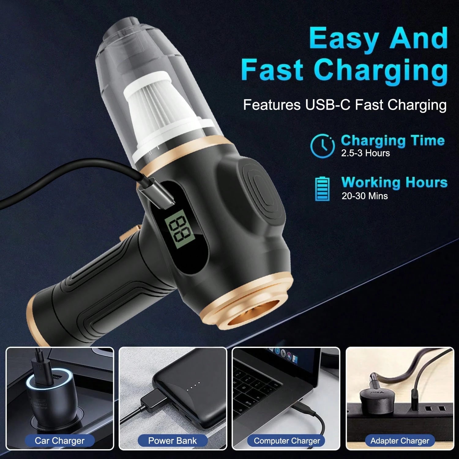 belibuy 2026 New Wireless Car Vacuum Cleaner, Strong Suction, 3-In-1 Handheld Vacuum, Type-C Fast Charging, Washable Filter, Non-Slip Handle, Dual-Use For Car Crevices, Keyboard, And Desktop Cleaning
