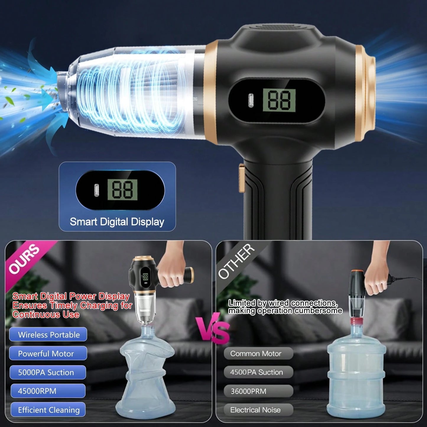belibuy 2026 New Wireless Car Vacuum Cleaner, Strong Suction, 3-In-1 Handheld Vacuum, Type-C Fast Charging, Washable Filter, Non-Slip Handle, Dual-Use For Car Crevices, Keyboard, And Desktop Cleaning