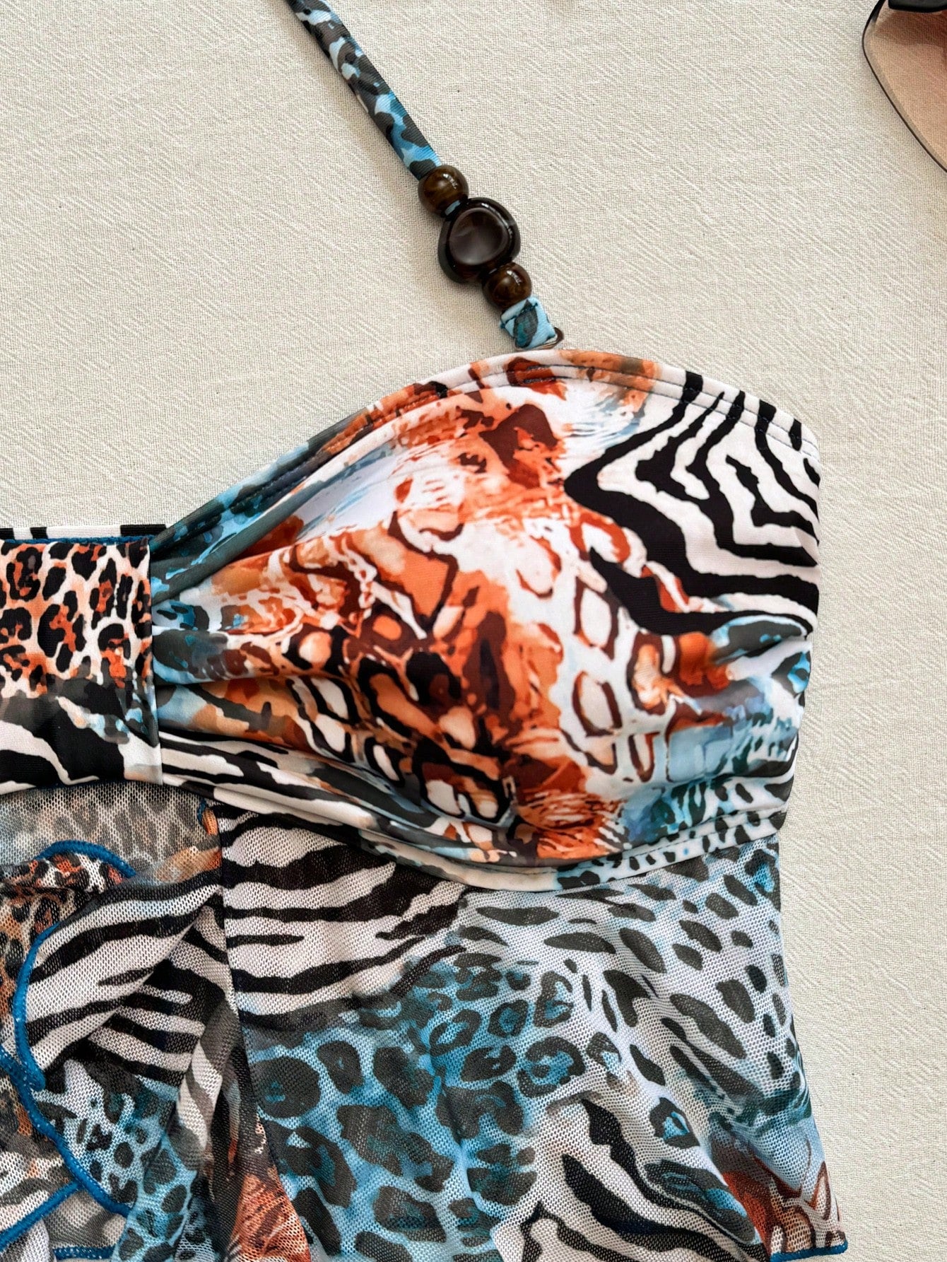 Bellisia Animal Print Halter Tankini Swimwear Women, Ruffle Cake Skirt High Waist Slimming Beach Vacation Thermal Spring Swimwear