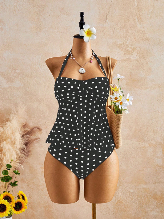 Bellisia Women's Spring/Summer New Two-Piece Premium Swimsuit With Random Print And Halter Neck Design