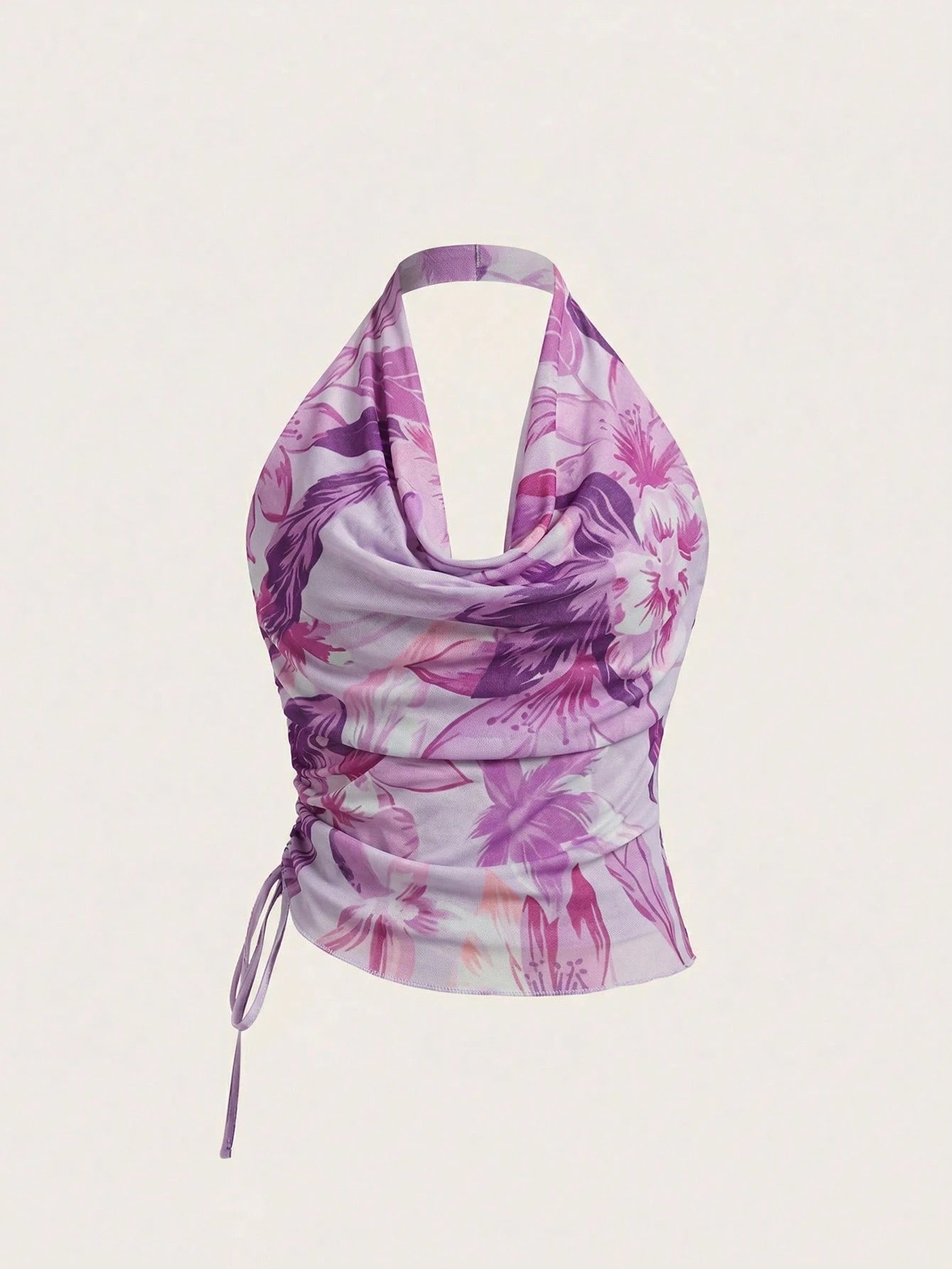 BELROSIE Tie Dye Draped Front Drawstring Side Halter Top