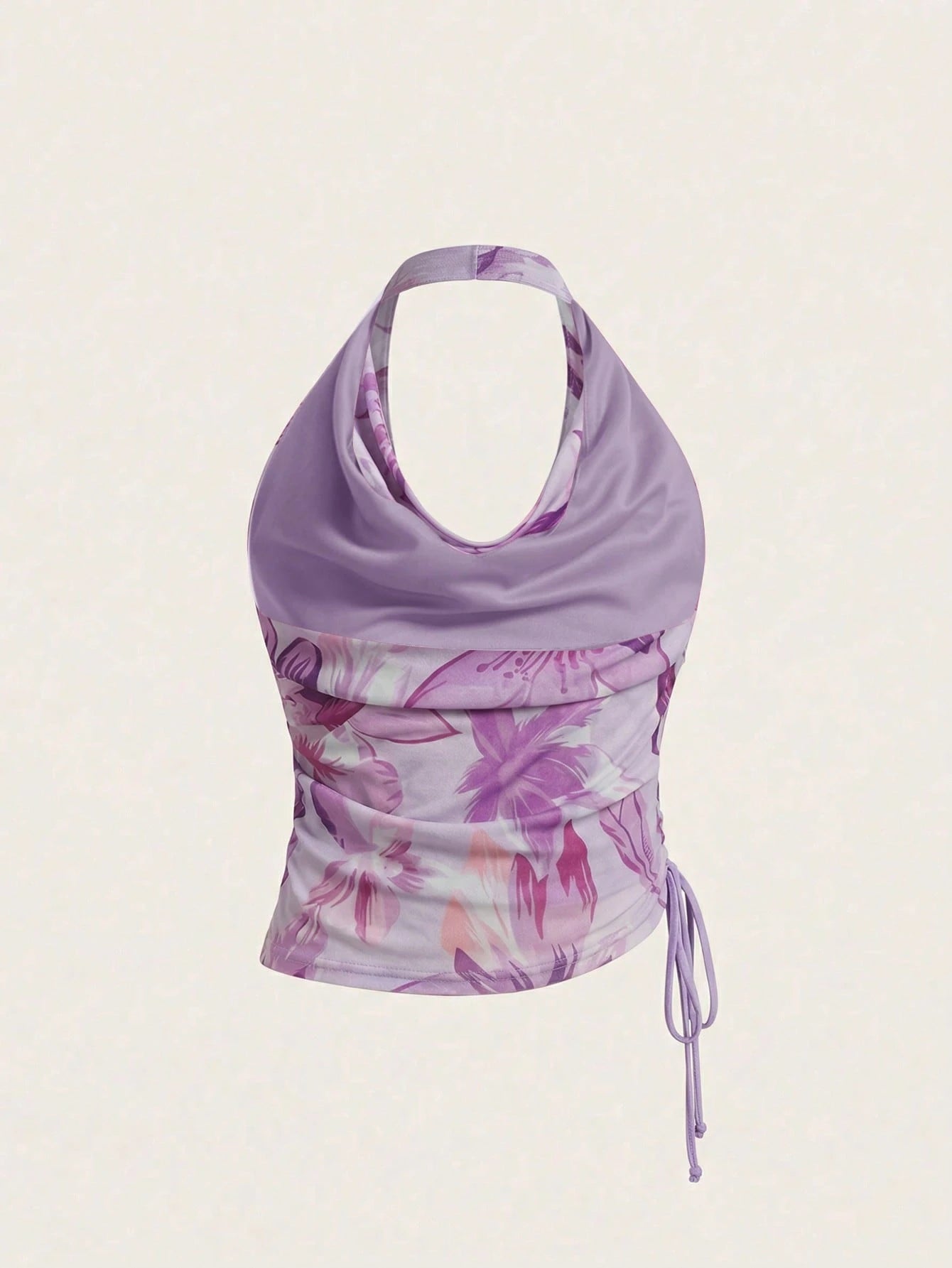 BELROSIE Tie Dye Draped Front Drawstring Side Halter Top