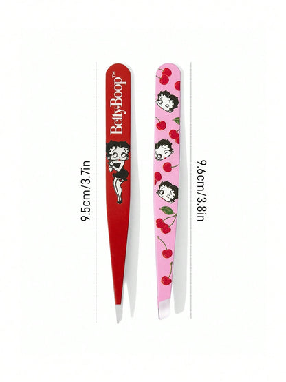 Betty Boop x 2 Pcs Multi-Functional High Precision Stainless Steel Eyebrow Tweezer Set, Cute And Practical Makeup Beauty Tools Set Essential For Home Use, Slanted Mouth, Pointed Nose Clip, Inclu