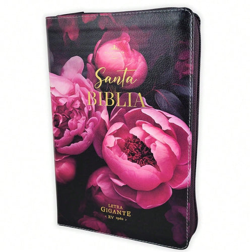 Biblia Con Cierre Para Mujer Letra Gigante Manual 14 Puntos RV1960, Imit Piel Duotono Rosa Fucsia Con Indice Y Canto Floral