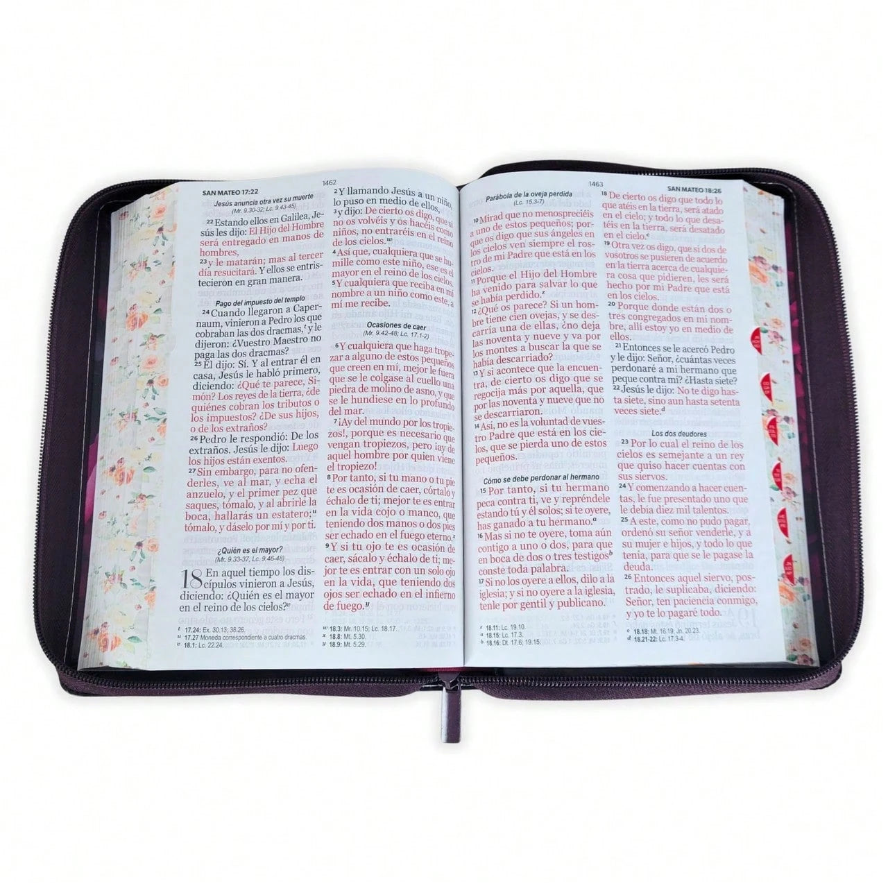 Biblia Con Cierre Para Mujer Letra Gigante Manual 14 Puntos RV1960, Imit Piel Duotono Rosa Fucsia Con Indice Y Canto Floral