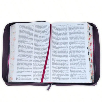 Biblia Con Cierre Para Mujer Letra Gigante Manual 14 Puntos RV1960, Imit Piel Duotono Rosa Fucsia Con Indice Y Canto Floral
