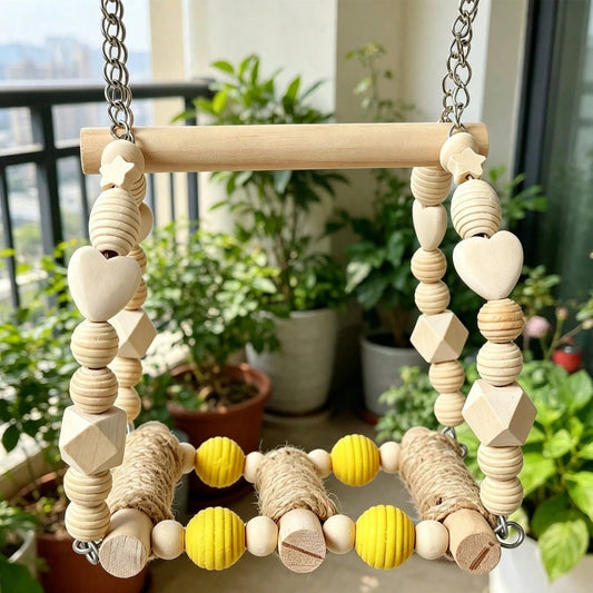 Bird Toys, Wood Bird Perches Parrot Standing Climbing Swing Toys Hanging Cage Accessories For Budgies Parakeets Lovebirds