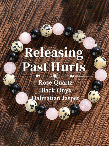 Black Agate & Dalmatian Jasper Beaded Protection Bracelet- Releaaing Past Hurt, Yoga Meditation Jewelry For Women Men-Balances,Self-Confidence