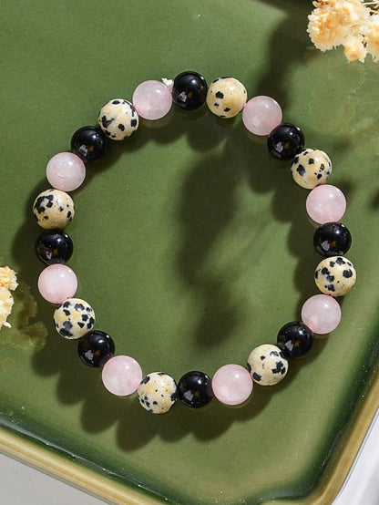 Black Agate & Dalmatian Jasper Beaded Protection Bracelet- Releaaing Past Hurt, Yoga Meditation Jewelry For Women Men-Balances,Self-Confidence