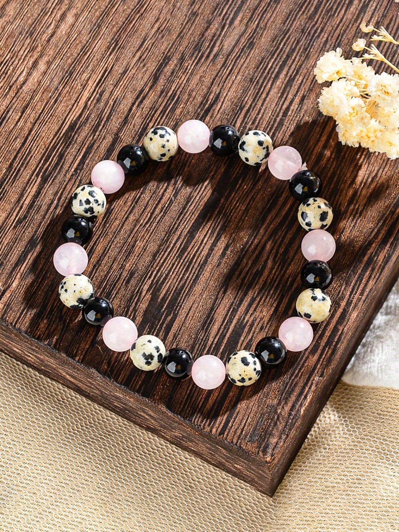 Black Agate & Dalmatian Jasper Beaded Protection Bracelet- Releaaing Past Hurt, Yoga Meditation Jewelry For Women Men-Balances,Self-Confidence