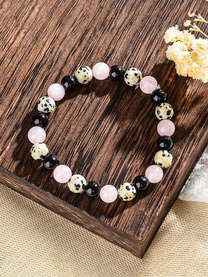 Black Agate & Dalmatian Jasper Beaded Protection Bracelet- Releaaing Past Hurt, Yoga Meditation Jewelry For Women Men-Balances,Self-Confidence