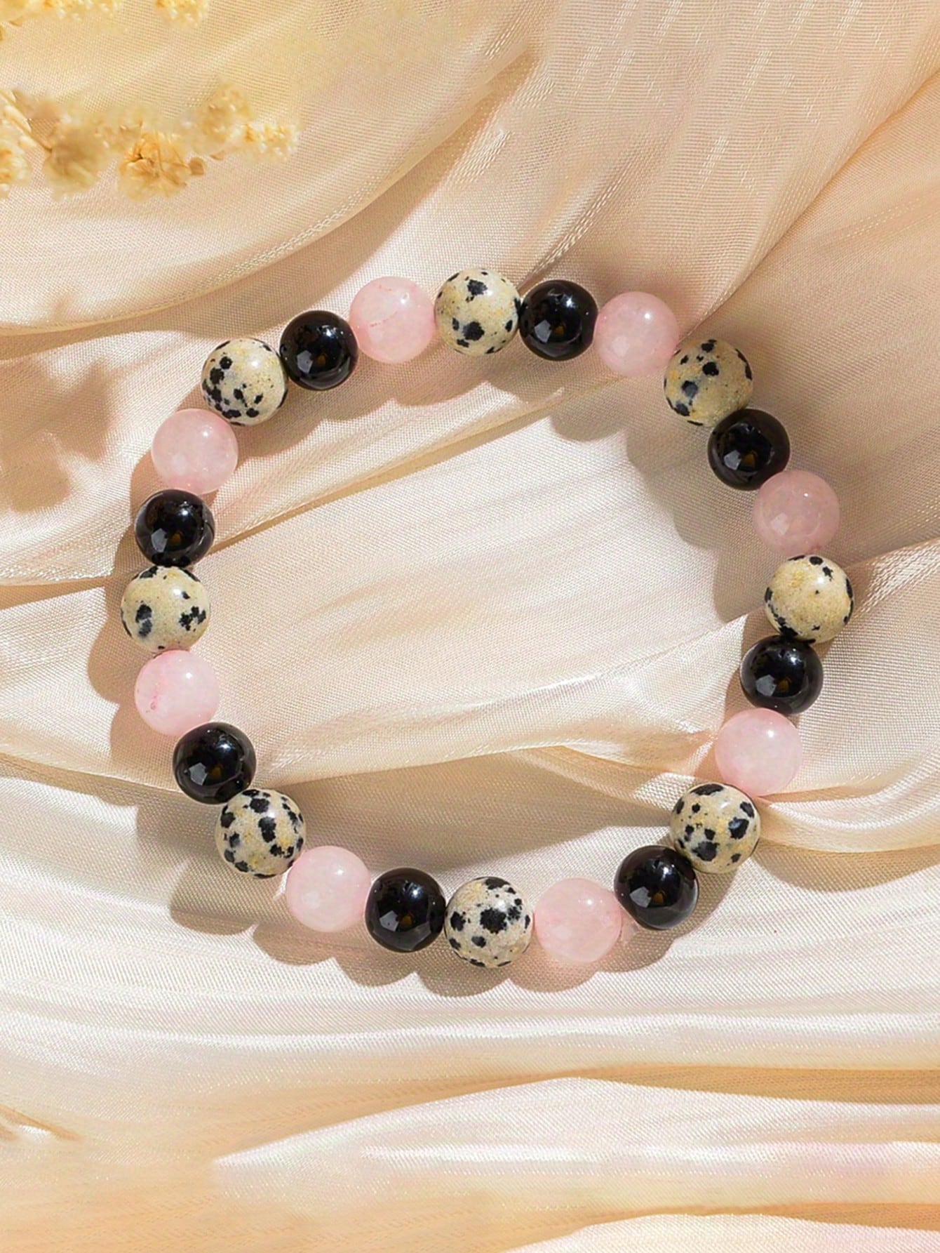 Black Agate & Dalmatian Jasper Beaded Protection Bracelet- Releaaing Past Hurt, Yoga Meditation Jewelry For Women Men-Balances,Self-Confidence