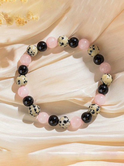 Black Agate & Dalmatian Jasper Beaded Protection Bracelet- Releaaing Past Hurt, Yoga Meditation Jewelry For Women Men-Balances,Self-Confidence
