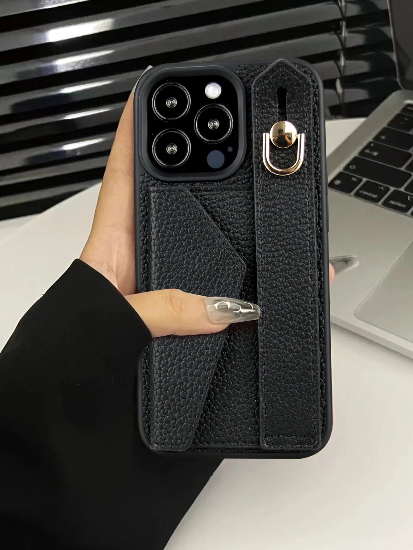 Black Leather Wallet Card Holder Cardholder Phone Case 1pc Black Leather Card Holder Wristlet Phone Case, Compatible With Apple 16e/11/12/13/14/17/15 Pro Max, Galaxy S20 Ultra/S21 Plus/S21 Ultra/S22 P