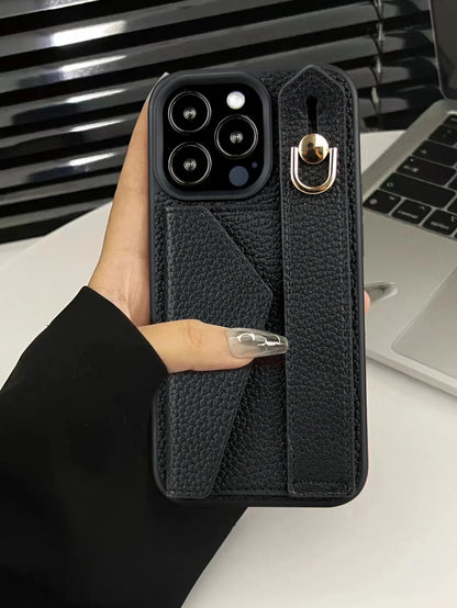 Black Leather Wallet Card Holder Cardholder Phone Case 1pc Black Leather Card Holder Wristlet Phone Case, Compatible With Apple 16e/11/12/13/14/17/15 Pro Max, Galaxy S20 Ultra/S21 Plus/S21 Ultra/S22 P