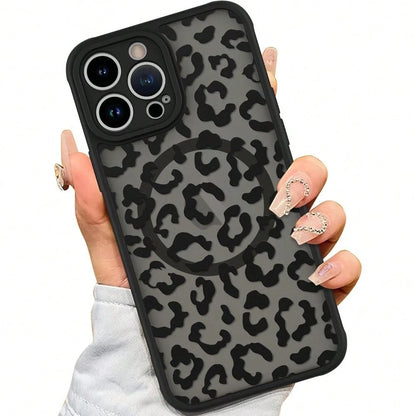 Black Leopard Magnetic Case Compatible With IPhone 16 Pro Max 16 15 14 13 12 Pro/Plus Case, Compatible With MagSafe, Soft Bumper Hard Back Kawaii Animal Protective Phone Cover