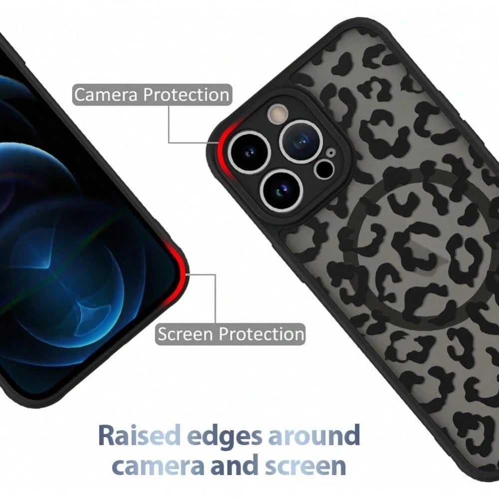 Black Leopard Magnetic Case Compatible With IPhone 16 Pro Max 16 15 14 13 12 Pro/Plus Case, Compatible With MagSafe, Soft Bumper Hard Back Kawaii Animal Protective Phone Cover