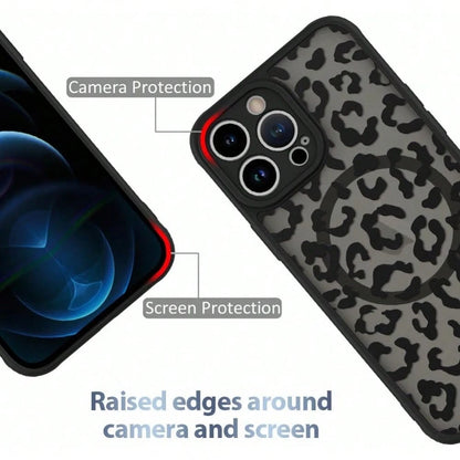 Black Leopard Magnetic Case Compatible With IPhone 16 Pro Max 16 15 14 13 12 Pro/Plus Case, Compatible With MagSafe, Soft Bumper Hard Back Kawaii Animal Protective Phone Cover