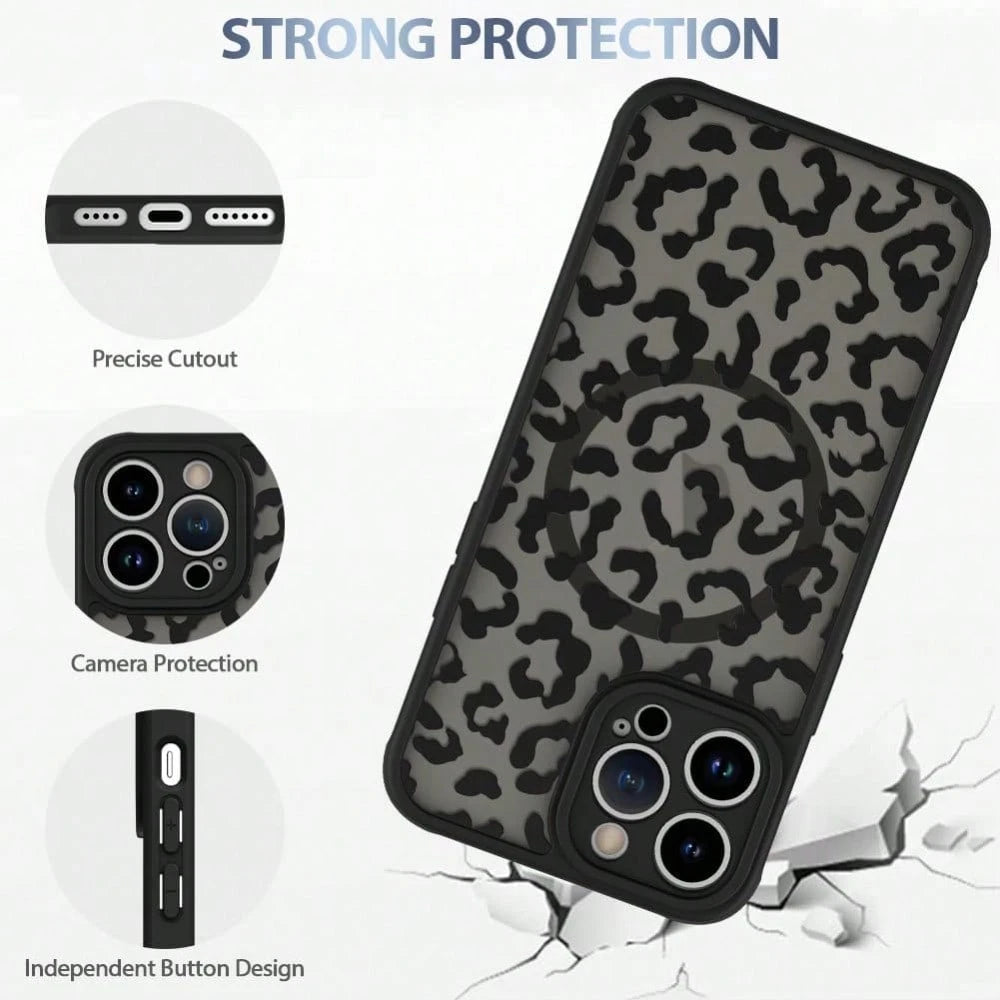 Black Leopard Magnetic Case Compatible With IPhone 16 Pro Max 16 15 14 13 12 Pro/Plus Case, Compatible With MagSafe, Soft Bumper Hard Back Kawaii Animal Protective Phone Cover