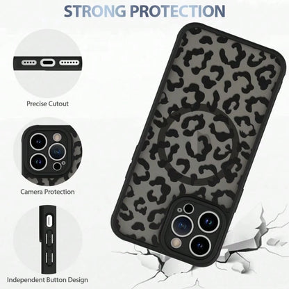 Black Leopard Magnetic Case Compatible With IPhone 16 Pro Max 16 15 14 13 12 Pro/Plus Case, Compatible With MagSafe, Soft Bumper Hard Back Kawaii Animal Protective Phone Cover