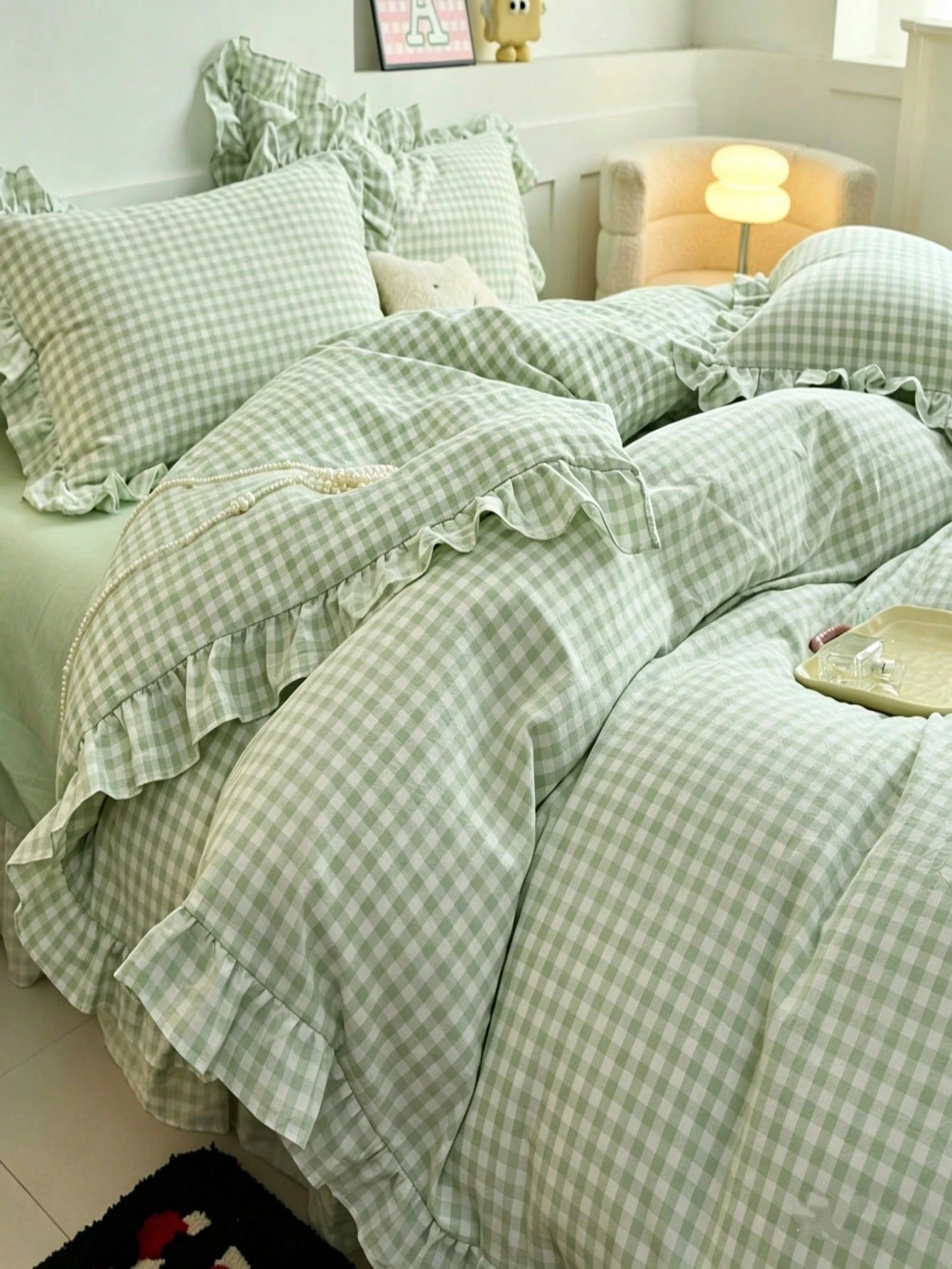 Black, Pink, Green, Blue Plaid Duvet Cover For Women, Adult Double Size- Soft Double-Sided Brushed Bedding Set, Zipper Closure, 3-Piece Set, Includes 1 Duvet Cover (90"X90") And 2 Pillowcases, Duvet
