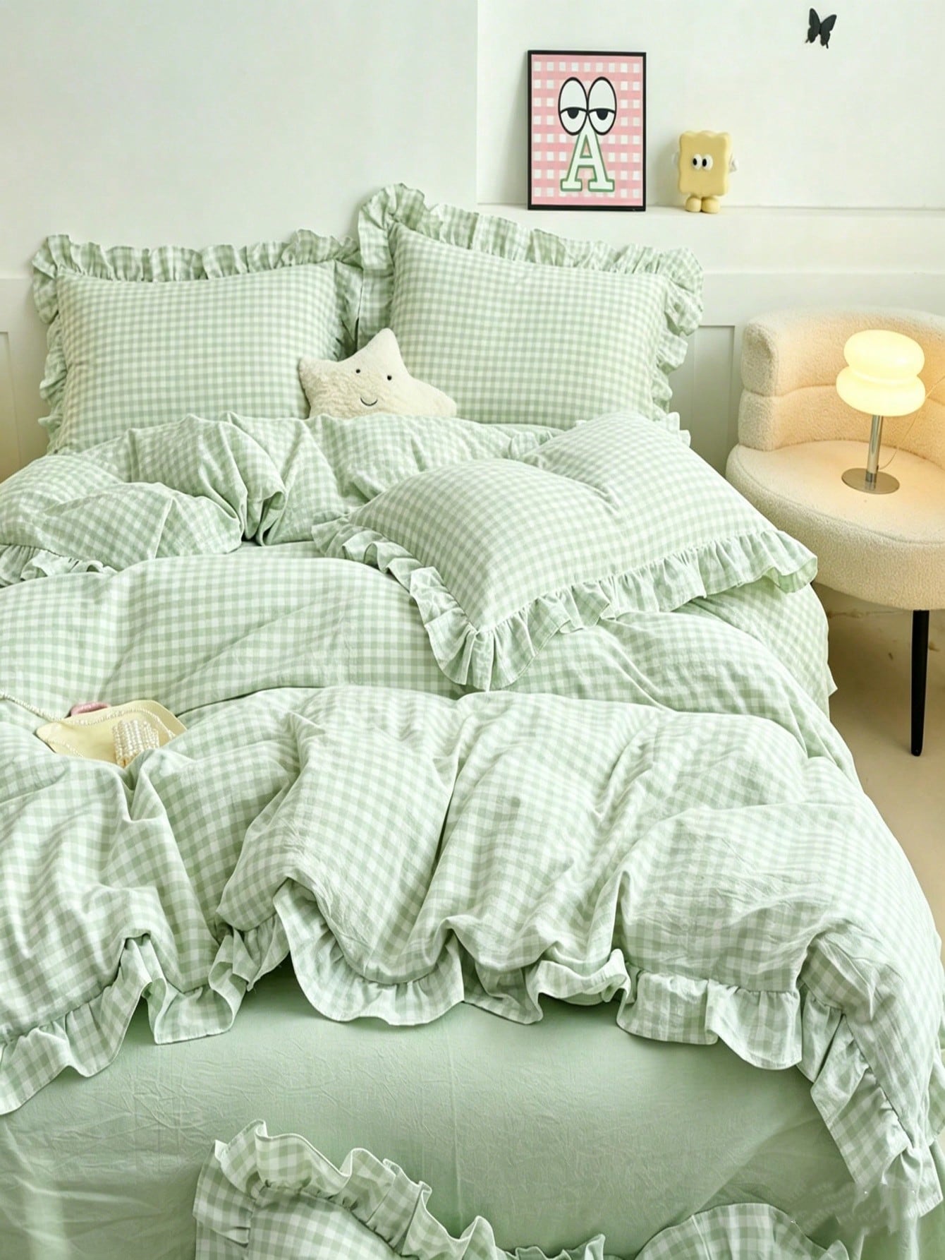Black, Pink, Green, Blue Plaid Duvet Cover For Women, Adult Double Size- Soft Double-Sided Brushed Bedding Set, Zipper Closure, 3-Piece Set, Includes 1 Duvet Cover (90"X90") And 2 Pillowcases, Duvet